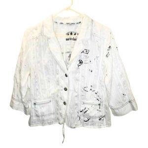 Marie Claire White Lightweight Blazer/Jacket Artistic Print Women’s M/L